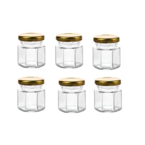 LOOKERIO 30ml Small Hexagon Glass Jars With Lid – Set of 6