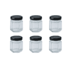 LOOKERIO 30ml Small Hexagon Glass Jars with Black Lid – Set of 6