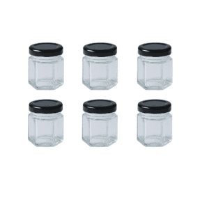 LOOKERIO 30ml Small Hexagon Glass Jars with Black Lid – Set of 6