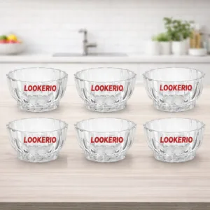 LOOKERIO Glass Bowl Set of 6 – Premium Crystal Lotus Dining Bowls